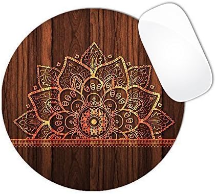 1 X Dark Brown Wood Pattern With Flower Mandala Color Burn Mouse Pad (ROUND)