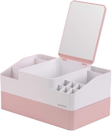 Amazon 化粧品収納ボッデスクトップ化粧品収納ボックス付き化粧鏡韓国プラスチックジュエリーボックス口紅スキンケア製品寮ドレッサーボックス Pink 収納ケース ボックス オンライン通販
