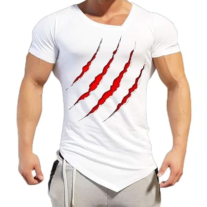 AHAYAKU Mode Herren Casual Sommer Print Kurzarm Oansatz Tops Bluse T-Shirts