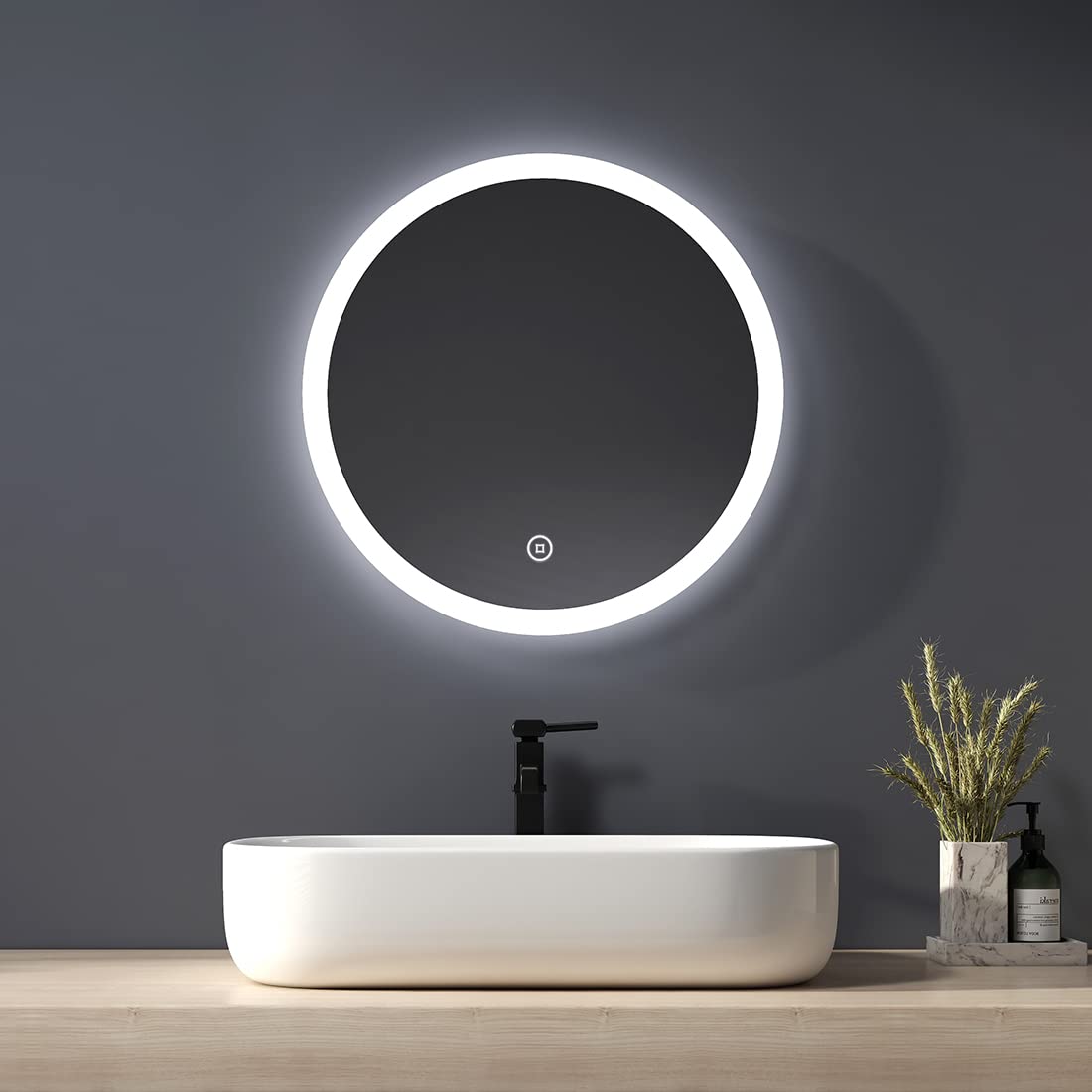 Heilmetz-Espejo-de-bano-led-Espejo-de-bano-Redondo-Espejo-de-Pared-con-Interruptor-tactil-diametro-50-cm