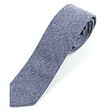 Men's Chambray Cotton Skinny Necktie Tie - Dark Blue