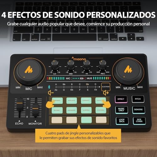 MAONO Mezcladora Interfaz de Audio caster Lite Estudio de Grabación Portátil TODO EN UNO con Micrófono de 3.5mm para Podcast, Streaming, Guitarra, Grabación y Gamer (AM200-S1)
