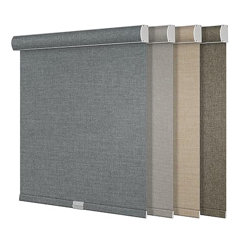 Boolegon Blackout Roller Shades for Windows,Cordless,Linen Fabric,Roller Blinds,Thermal Insulated Fabric UV Protection,Window Shades for Home,Door,Bedroom,Office,Blackout-Gray,Custom Size