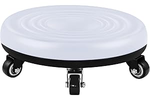 Lanstics Low Rolling Stool White Short Roller Seat Stool Unadjustable Leather Low Roller Seat Stools (White)