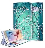 NageBee PU Leather Wallet Standing Flip Case with Card Slots for Samsung Galaxy S6 - Wallet Plum Blossom