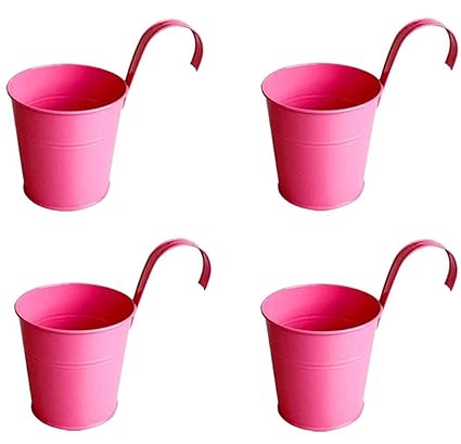 Go Hooked Metal Hanging Planter, Metal Flower Pot for Balcony & Railing (Pink)