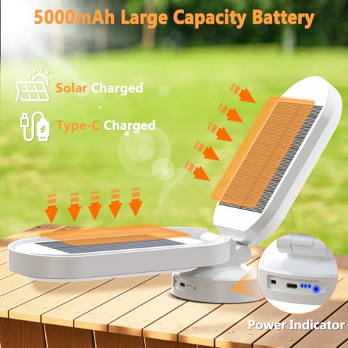 Hapfish Rechargeable Solar Camping Lamp Indoor and Outdoor, Powerful LED Lantern, 5000 mAh External Solar Battery, Portable Waterproof Foldable, Light for Camping Accessories