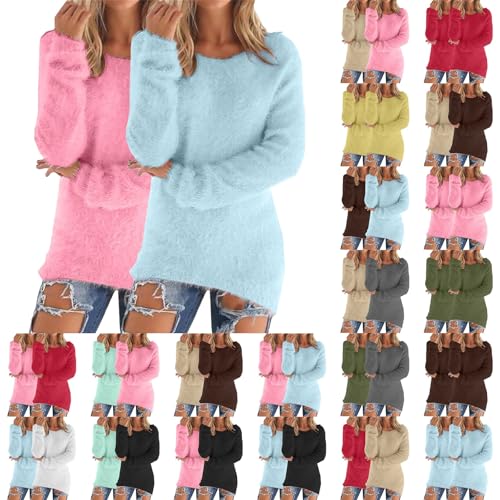 Nuaoxyeu Stylish Christmas Jumpers 2 Pieces Fleece Jumper for Women Plus Size Fluffy Shirts Warm Sherpa Christmas Pullover Long Sleeve Round Neck Sweatshirt Solid Ladies Sweatshirts
