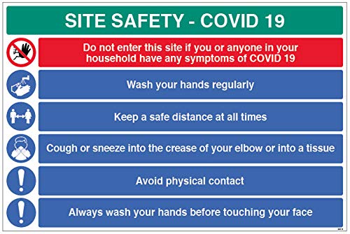 Site Safety COVID19 - wash hands, keep a safe distance, use tissues, avoid physical contact, wash before touching face - 4mm fluted 900x600mm