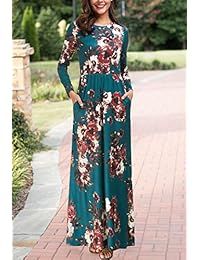 Zattcas - Vestido largo de manga larga para mujer con estampado floral y bolsillos, estilo casual