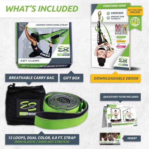 EverStretch Stretching Strap with Loops and EBook NonElastic Yoga