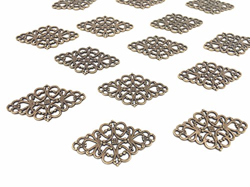 40pcs Antique Bronze Tone Filigree Hollowed-out Flower Plate rhombic Charms Pendant Connectors for DIY Crafting, Jewelry Making Wrapping Accessories By Alimitopia