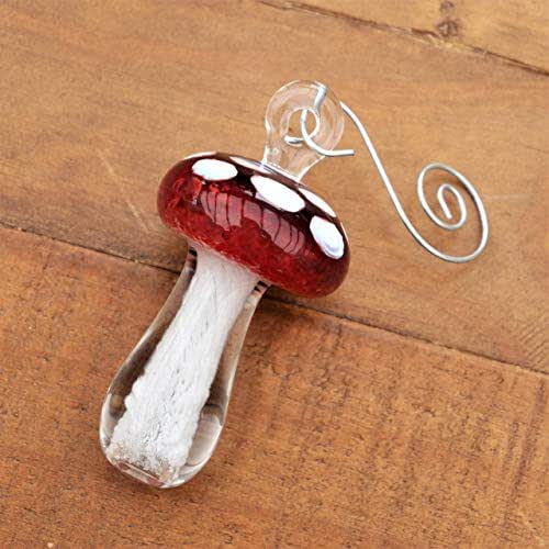 Red & White Polka Dot Glass Mushroom Ornament, Hand Crafted