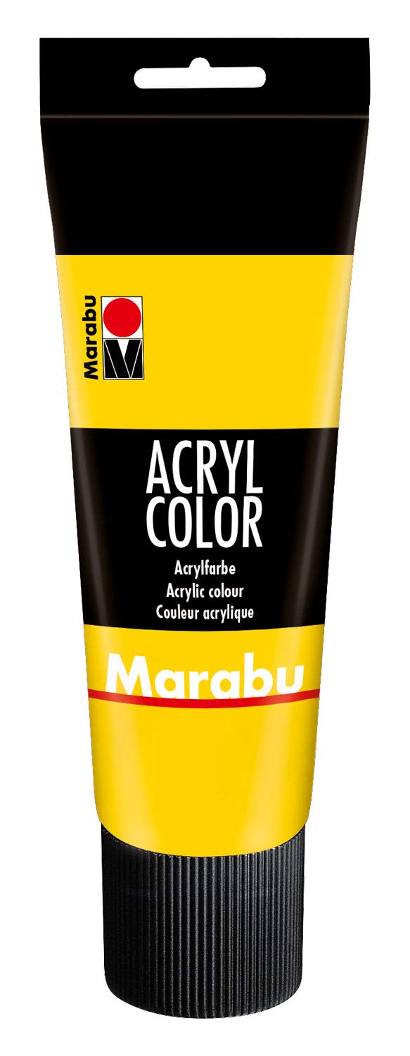 Marabu 12010025019 Acrylic Colour Yellow 225 ml Creamy Acrylic Paint Water-based Quick Drying Lightfast Waterproof for Application with Brush and Sponge on Canvas, Paper and Wood