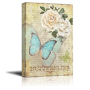 Collage of an Aqua Butterfly with White Roses Over a Vintage Letter - Canvas Art Home Art - 12x18 inches