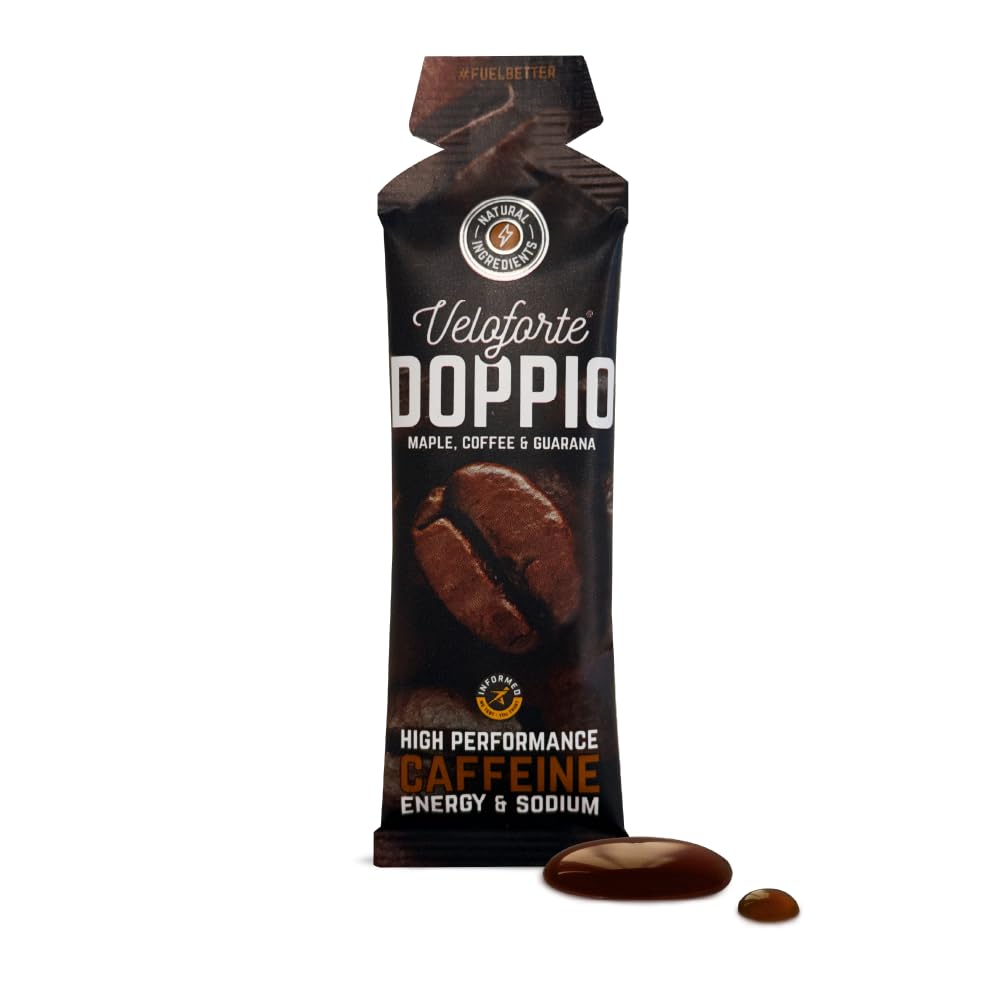 Veloforte Doppio Energy Gel for Running, Cycling, Triathlon | Award-Winning Natural Sports Gel for high-Performance fuelling. Dual-Source Carbs with Caffeine | Maple, Coffee & Guarana | 9-Pack