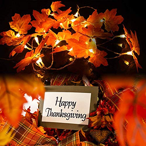 2 Pack Maple Leaves Garland String Lights 40 LED Lights 20ft Waterproof Fall Decoration Seasonal Lights for Holiday Party Indoor Outdoor Decor Birthday Gift 3AA Battery Operated - Thumbnail 7
