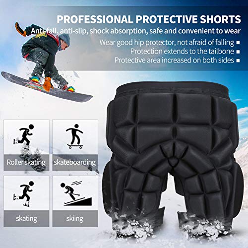 3D Protective Hip Pad Protective Gear Guard Drop Resistance Hip Butt Tailbone EVA Padded for Ski Roller Skating Skateboarding Snowboard Ice Skating Hockey Cycling Fits Kids Teens Adults (S) Black - Thumbnail 5