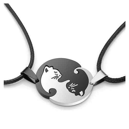 Zysta Personalized Gravur- Edelstahl Ying Yang Kette Freundschaftskette Pärchen Kette Taichi Fengshui Schwarz Weiß Katzen Puz