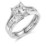 14k Yellow OR White Gold SOLID Princess Square Engagement Ring & Wedding Band Set