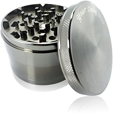 Your Daily Grinders Chromium Crusher Zinc Metal 2.5 Inch 4 Piece Kitchen Tobacco Spice Herb Grinder