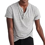 Just No Logo Men's Short Sleeve Casual Cotton Henley T-Shirt with Solid Color(L,Grey)