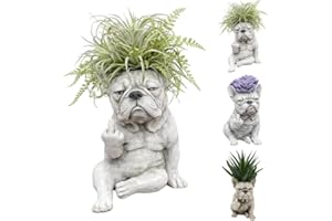 Funny French Bulldog Planter Pot, Resin Dog Statue Succulent Planter, Middle Finger Gesture Decorative Sculpture for Home Gar