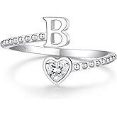 Step Forward 925 Sterling Silver Adjustable Initial Ring for Women | Non Tarnish Letter Rings for Lady | Alphabet Heart Thumb Rings | Capital Letter Jewelry Gifts