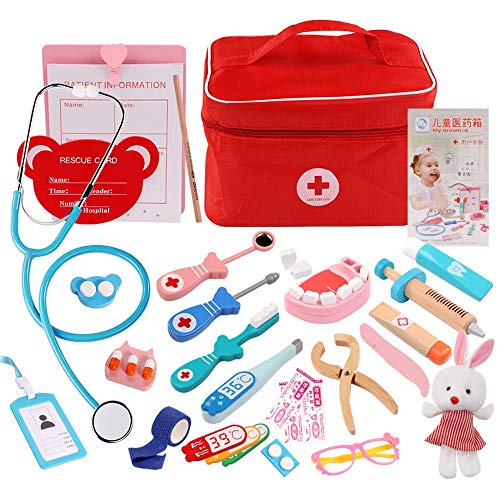 Quality Simulation Bag Medicine BoxChildren's Wooden Quality Simulation Bag Medicine Box Baby Home Simulation Doctor Injection Toy Gift Bag Medicine Kit Baby Simulation Doctor Injection Toy Gift