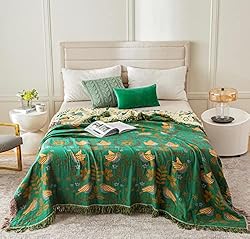 MSGKV Boho Throw Blanket Green Blanket 100% Cotton