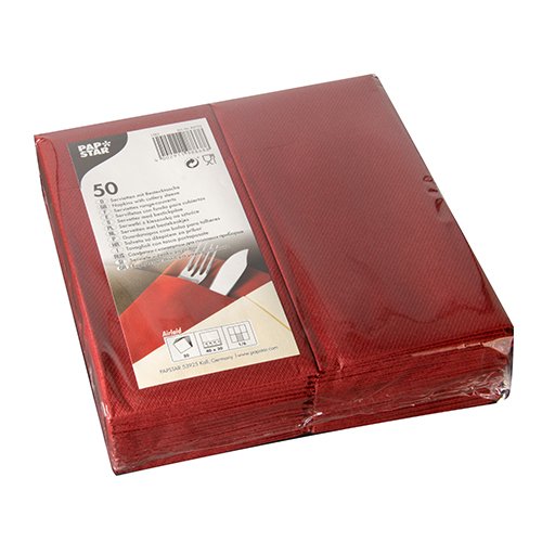 Linen-feel Cloth-like Paper Cutlery Pocket Napkin Sleeve | Disposable | 1/6 fold | 16" x 12" | Pack of 50 (Bordeaux)