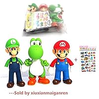 Jiahui Brand 3 Pcs Super Mario Bros Luigi Mario Yoshi PVC Action Figures Toy, 4.7"