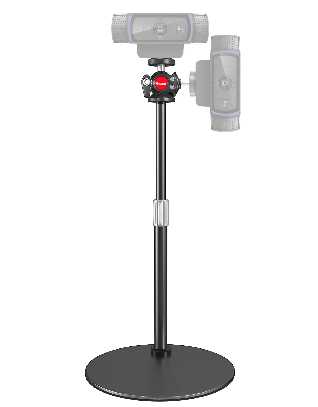Photo 1 of Etour Webcam Stand for Desk, with 360 Ballhead, Heavy Base Height Adjustable Tripod for Logitech Webcam C922 C930e C920 C615 C960 C920x BRIO 4K NexiGo N60, Phone Mount, Gopro with 1/4" Thread