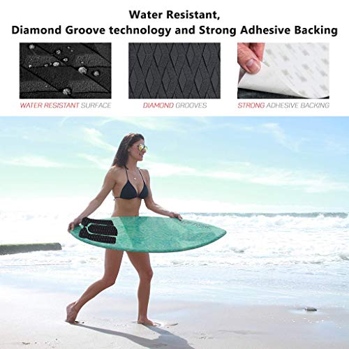 Meanhoo Surfboard Traction Pads, 1 Pcs Non Slip Grip Surf Stomp Pad with 3M Adhesive for Surfing, Skimboards, Paddle Board, Longboard, Shortboard, Black