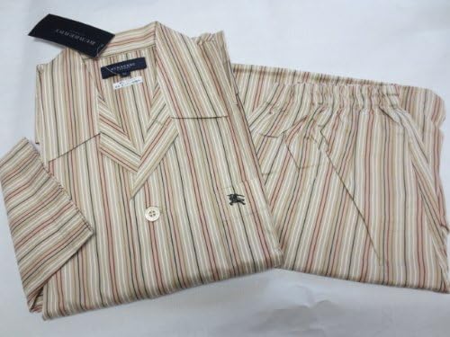 Amazon Burberry バーバリー パジャマ 紳士 メンズ 長袖 長ズボン 前開き M サイズ ホースマーク 刺繍 ベージュ ストライプ 日本製 パジャマ ルームウェア 通販