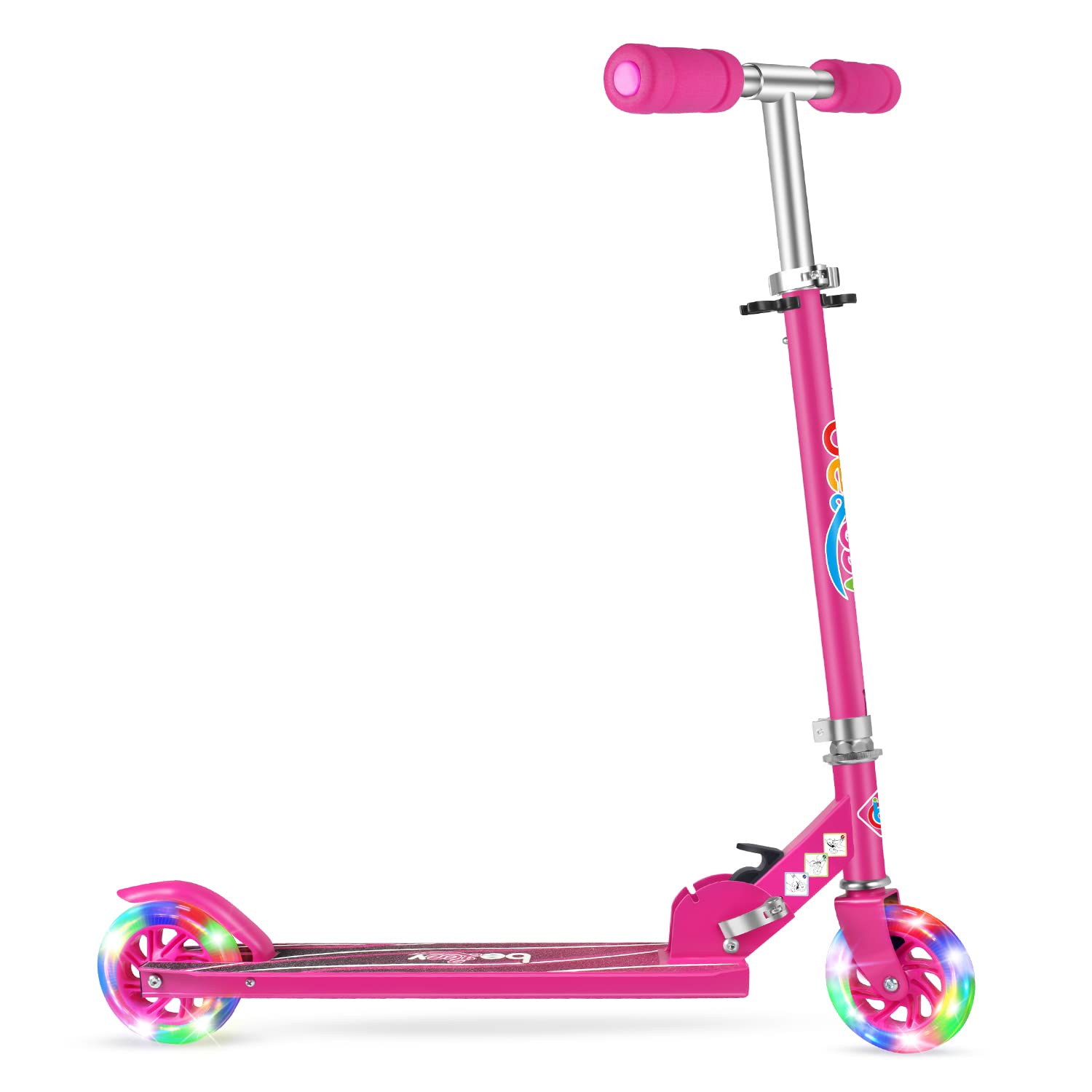 BELEEV V1 Scooters for Kids, 2 Wheel Folding Kick Scooter for Girls Boys, 3 Adjustable Height, Light Up Wheels, Lightweight Scooter with Sturdy Frame, Kickstand for Children 3 to 12 Years Old