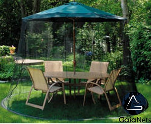 Gaia Nets Black Umbrella table screen with durable netting and zipper 9 feet tall.