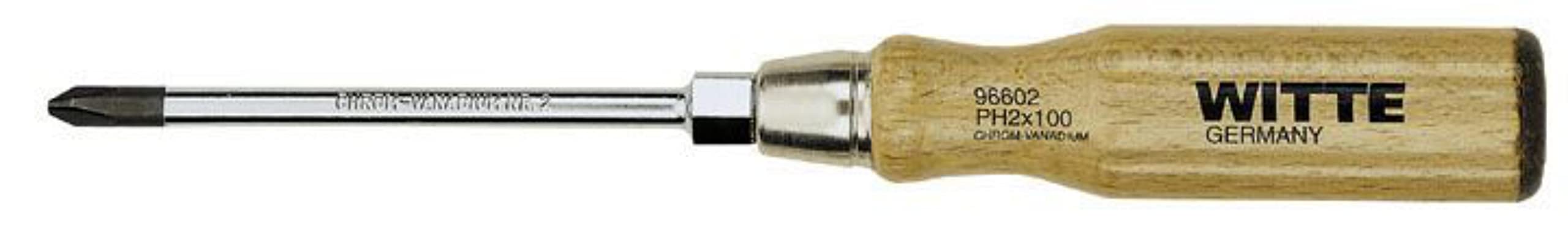 WITTE 96603 - Destornillador Phillips Punta Negra con Mango de Madera (PH3x150)