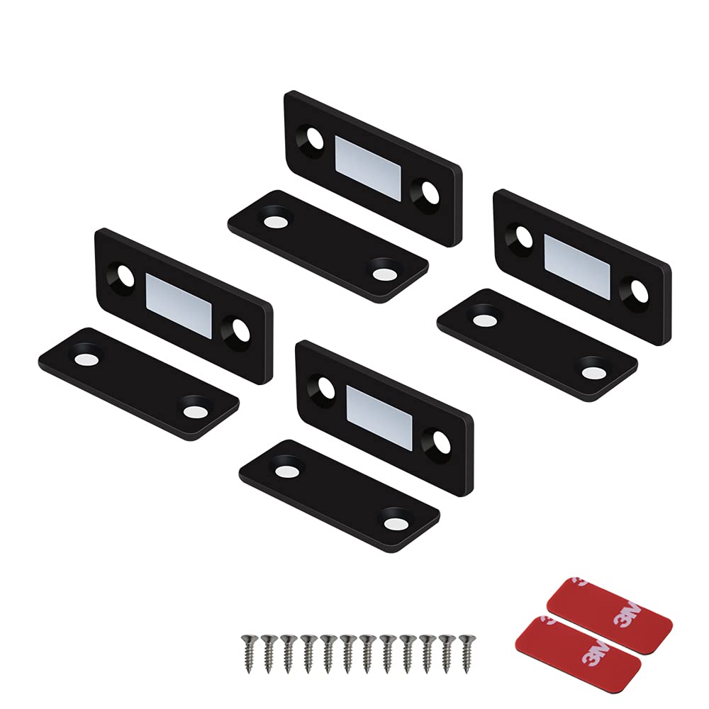 Mousike Magnetischer Türverschluss Ultradünne Schrankmagnete Edelstahl Schubladenmagnetverschluss für Schiebetürverschluss Küchenschrank Schrank Schrankschließer (4 Pack, Black) — image 1
