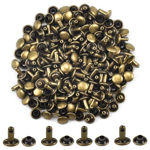 100Pcs Leather Rivets Double Cap Rivet Tubular Metal Studs Round Bronze Copper Rivets Double Sided Rivets Snap Button Fastener for Leather Craft Bag Shoes Decoration