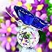 H&D Crystal Flying Butterfly with Crystal Ball Base Figurine Collection Cut Glass Ornament Statue Animal Collectible (Blue)