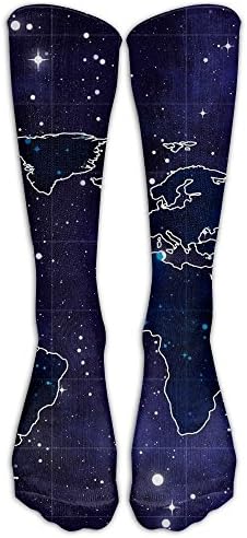 Long Dress Socks Over-the-Calf Tube Compression Socks Map Blue Training Football Athletic Sports Socks