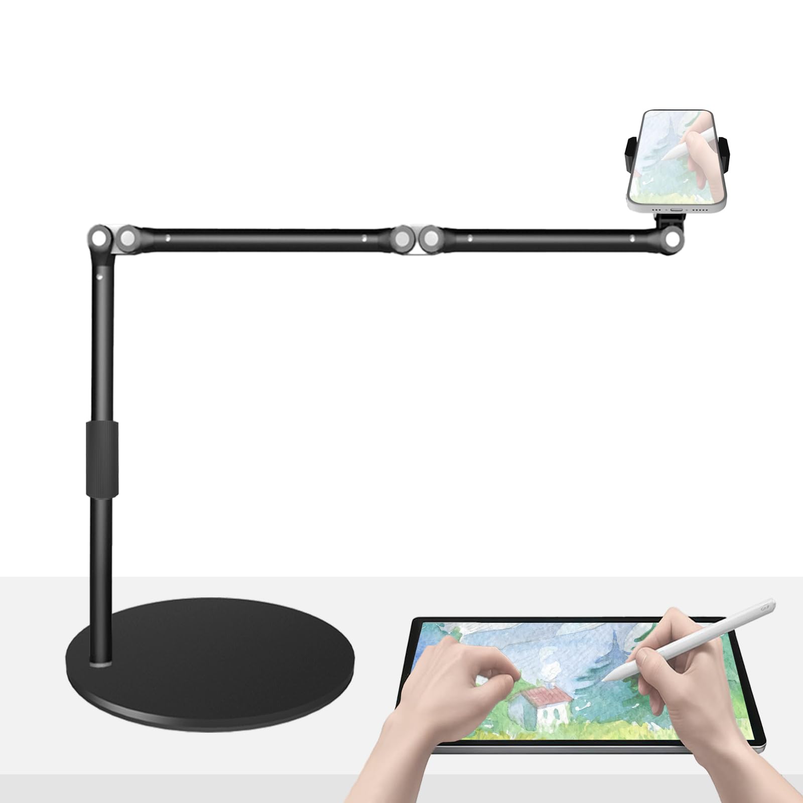Photo 1 of HIBORI Overhead Phone Mount for Desk, 17" Long Arm Adjustable iPhone Holder, Heavy Duty Rotatable Stand for Video Recording, Live Streaming, Crafting, Cooking