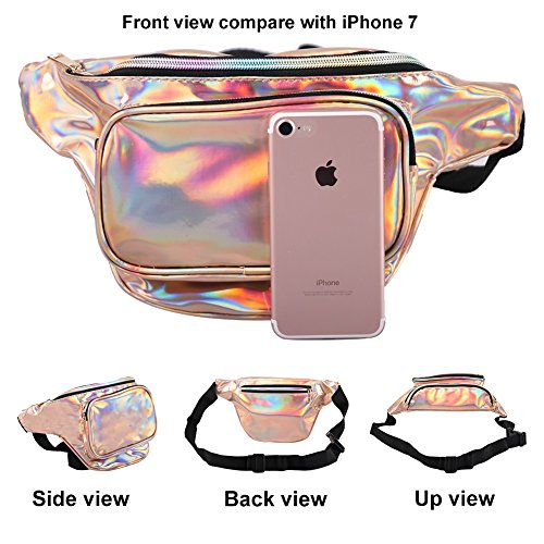 MUM'S MEMORY Holographic Fanny Packs for Women – Outdoor Sport Waist Pack for Running, Hiking, Traveling for Men (Rose Gold)