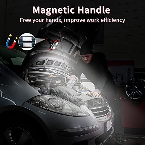 LED Work Light Rechargeable, 2000LM 3 COB Magnetic Working Lights with 4000mAh Mobile Charge and 360° Rotation Stand, Waterproof Portable LED Flashlight Work Light for Car Repairing (Red)