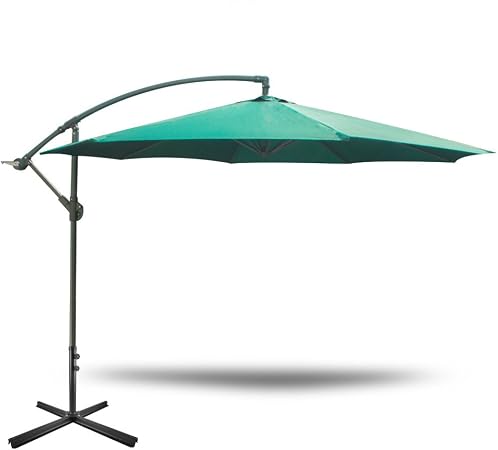Yongtong 10 Ft Offset Cantilever Hanging Patio Umbrella With Cross Buttom Base And Tilt Crank Outdoor Market Sun Shade Uv Resistant Adjustable Umbrellas For Cafe Beach Garden Green Amazon Co Uk Garden
