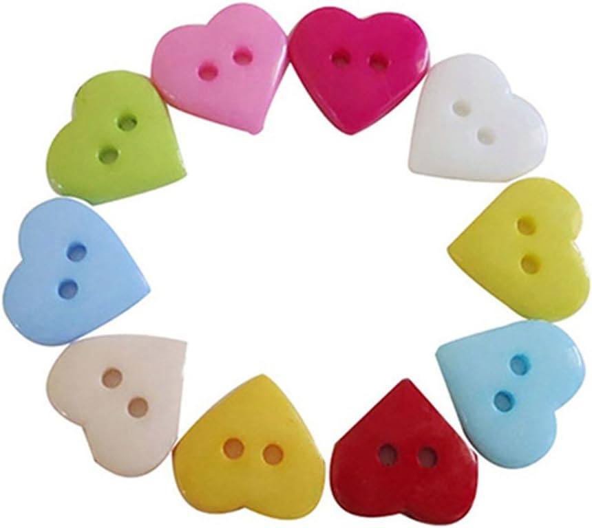 meizu88 100PCs 10mm 2 Holes Mixed Colors Heart Buttons for Sewing or Scrapbooking (Random Color#7)