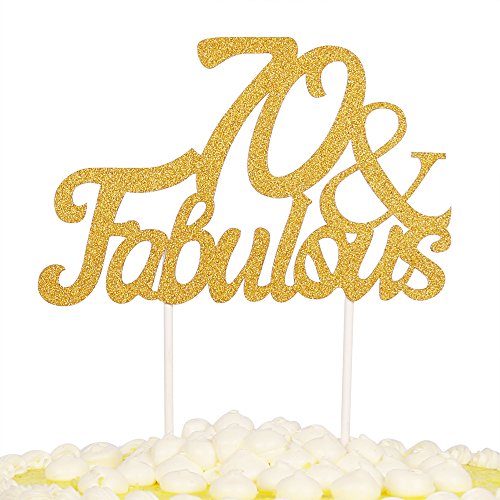 PALASASA Gold Glitter 70 & Fabulous Cake Topper, Wedding PALASASA Gold Glitter 70 & Fabulous Cake Topper, Wedding