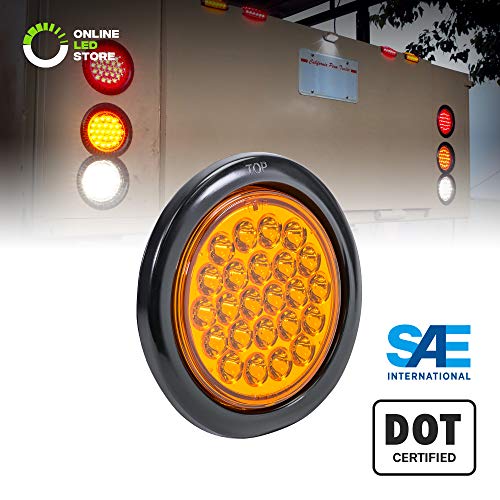 4″ Amber Round LED Trailer Tail Light [DOT FMVSS 108] [SAE STI] [24 LED] [Grommet & Plug Included] [IP67 Waterproof] [Park & Turn Signal] Marine Trailer Lights for Boat Trailer RV Trucks