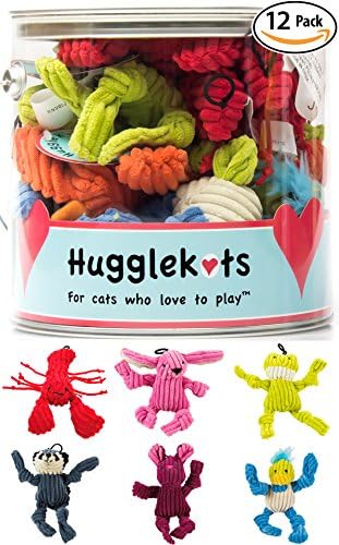 Plush Cat Toys With Catnip 12 Pack: Mini Animals. Each Bucket Comes With 3 Varieties of Stuffed Cat Toy Designs. Twelve Toy Value Pack Plus a Fun Storage Container. Squeeze to Release Catnip Scent!
